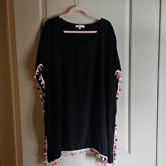 Chic Soul Other - Chic Soul Black Pom-Pom Trim Swim Coverup